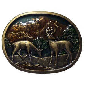 Deer Forest Belt Buckle Mountain Outdoorsman Vintage Country Western Wildlife